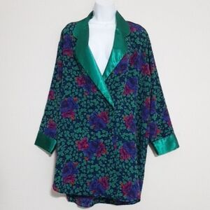 Victoria Secrets Floral Green Satin Women's Jacket Blazer M Y2k Fairy Retro Boho